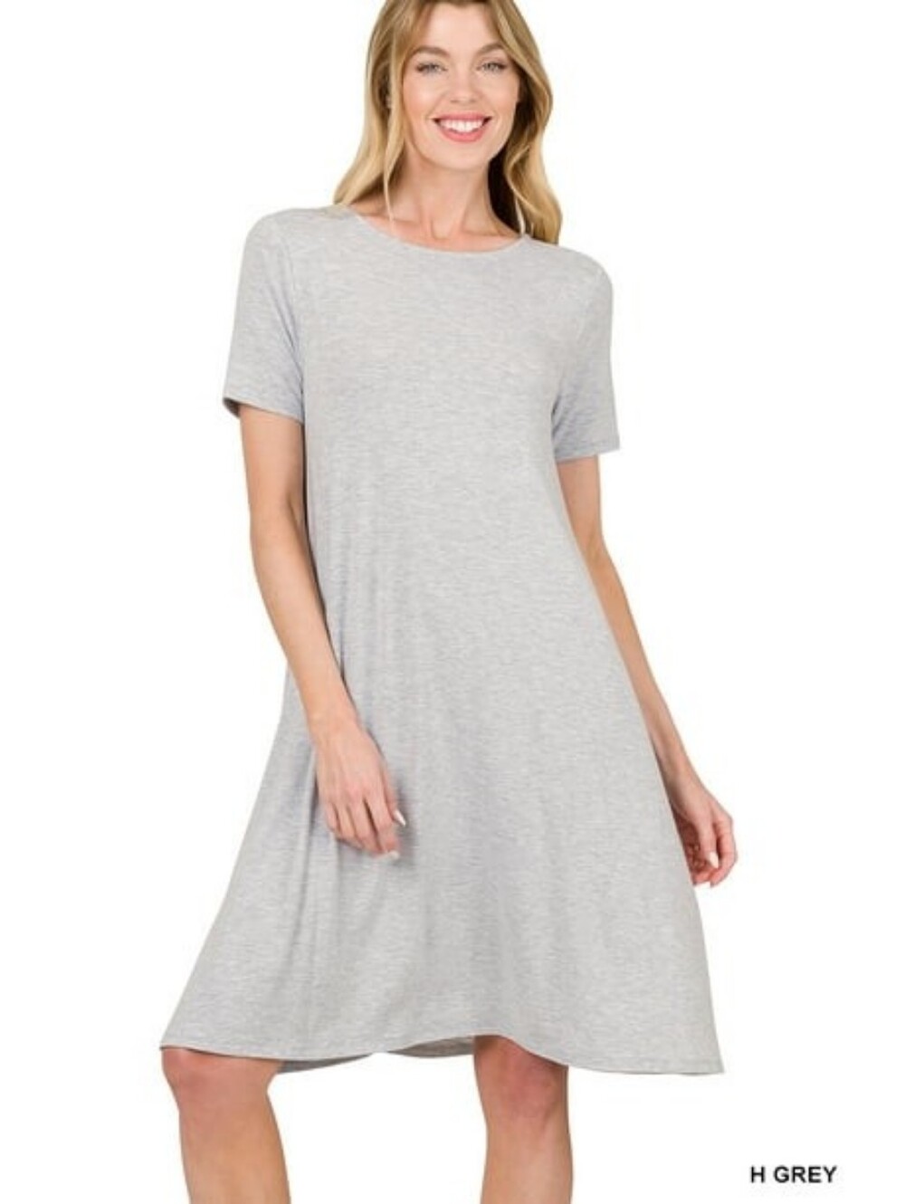 Zenana Women Short Sleeve Flared T-Shirt Midi Dress with Side Pockets